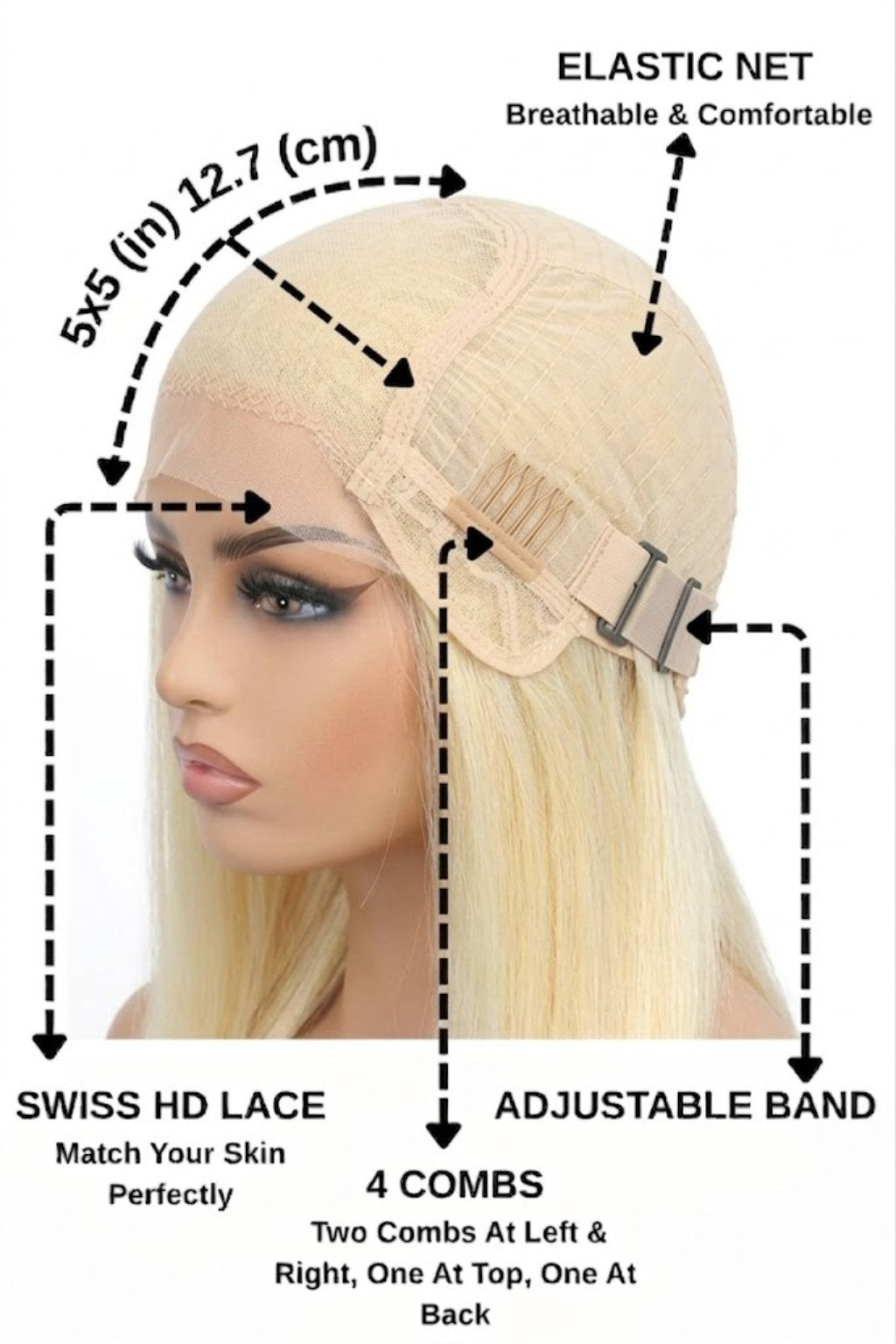 Brazilian Straight  Blonde 613 5x5 HD Lace Closure Wig